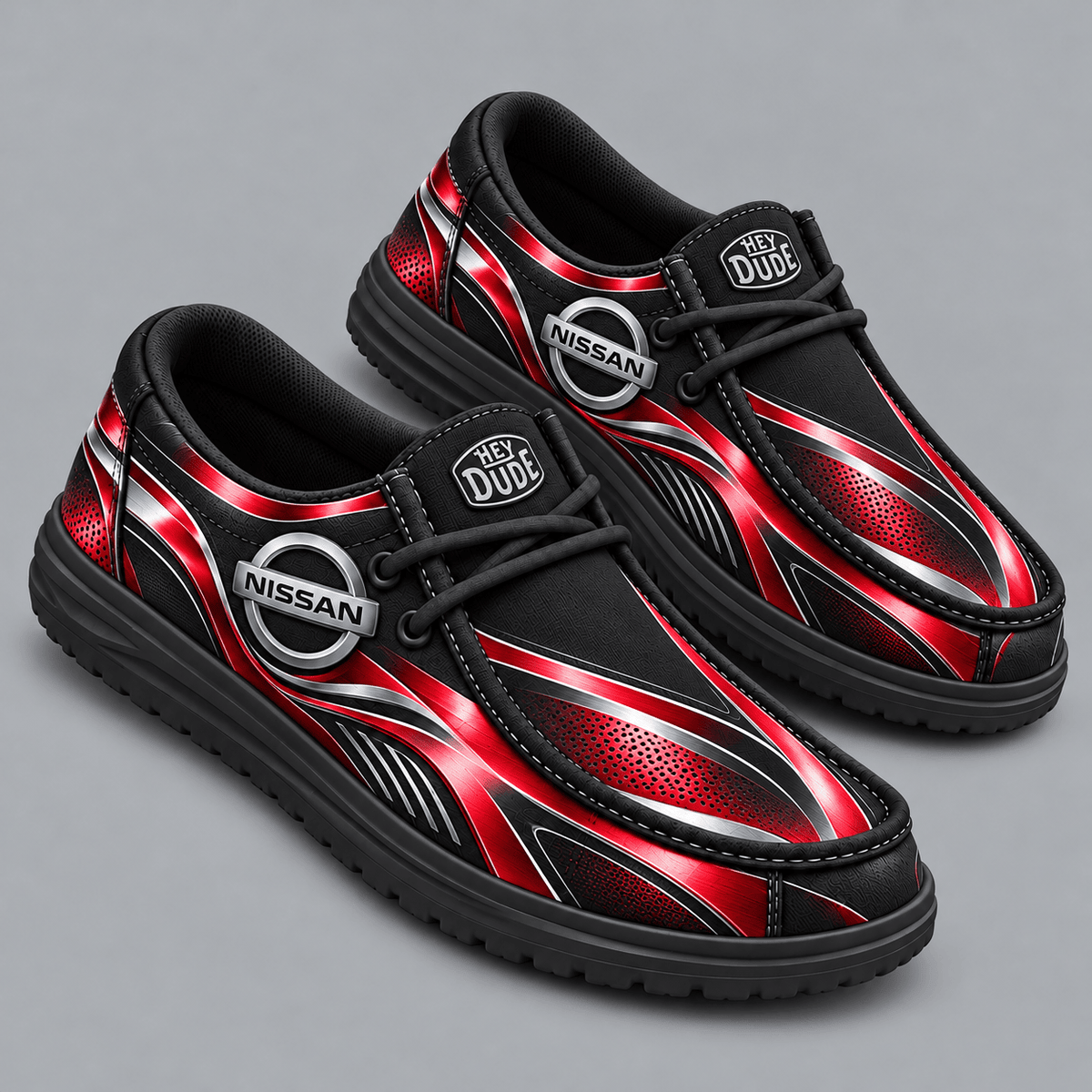 Nissan | Premium Men's Dynamic Racing Stripe Graphic Hey Dude Style Casual Slip-On Loafers Lightweight Comfort Walking Shoes NDN cover