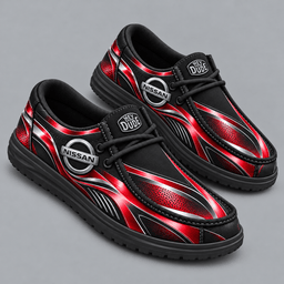 Nissan | Premium Men's Dynamic Racing Stripe Graphic Hey Dude Style Casual Slip-On Loafers Lightweight Comfort Walking Shoes NDN cover