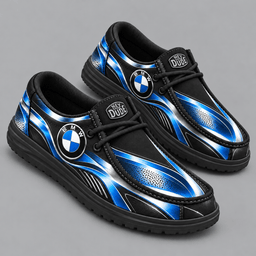 BMW | Premium Men's Dynamic Racing Stripe Graphic Hey Dude Style Casual Slip-On Loafers Lightweight Comfort Walking Shoes NDN cover