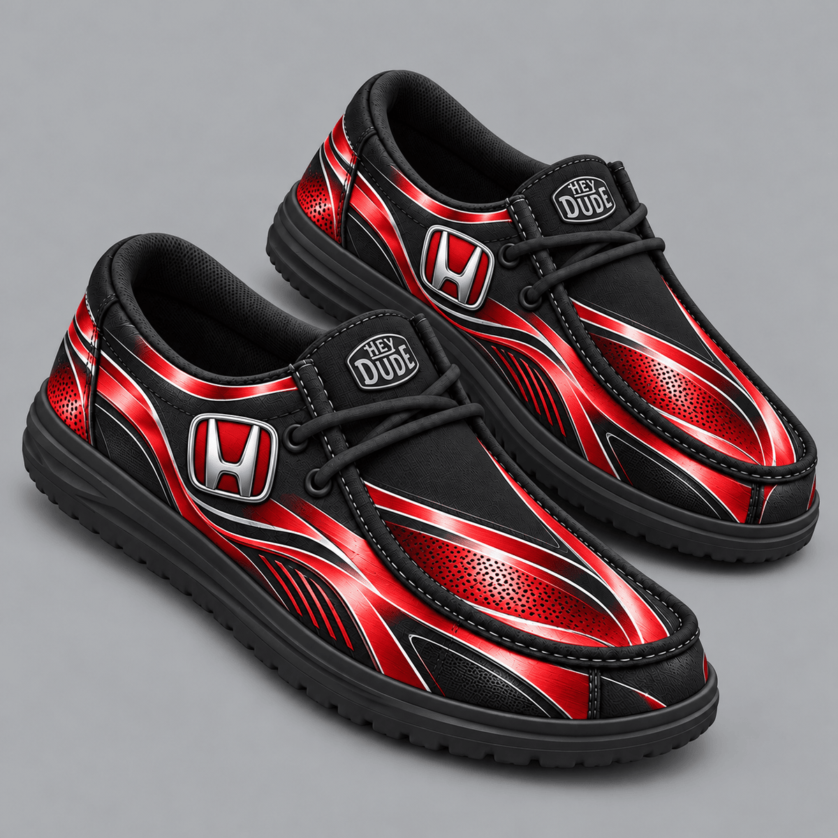 Honda | Premium Men's Dynamic Racing Stripe Graphic Hey Dude Style Casual Slip-On Loafers Lightweight Comfort Walking Shoes NDN cover