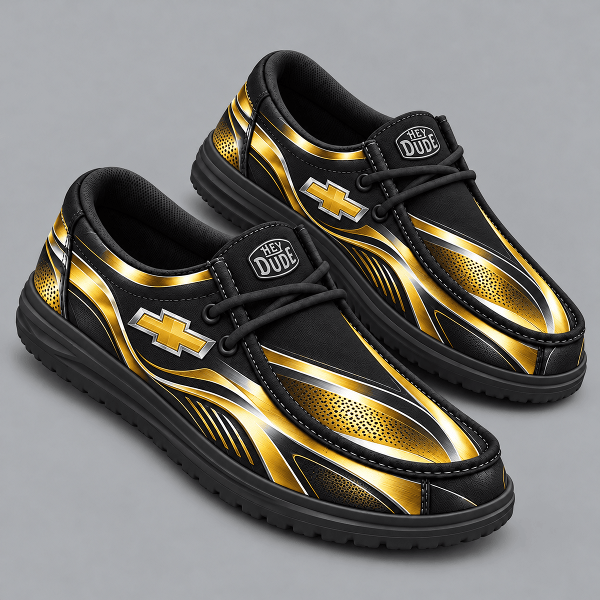 Chevrolet | Premium Men's Dynamic Racing Stripe Graphic Hey Dude Style Casual Slip-On Loafers Lightweight Comfort Walking Shoes NDN cover