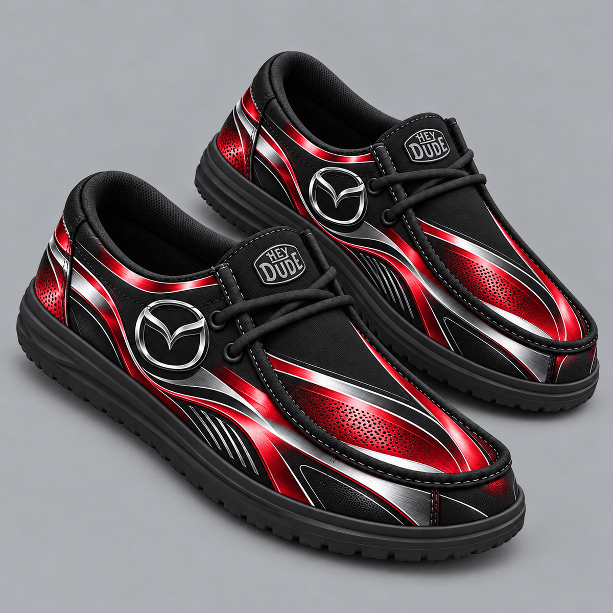 Mazda | Premium Men's Dynamic Racing Stripe Graphic Hey Dude Style Casual Slip-On Loafers Lightweight Comfort Walking Shoes NDN cover