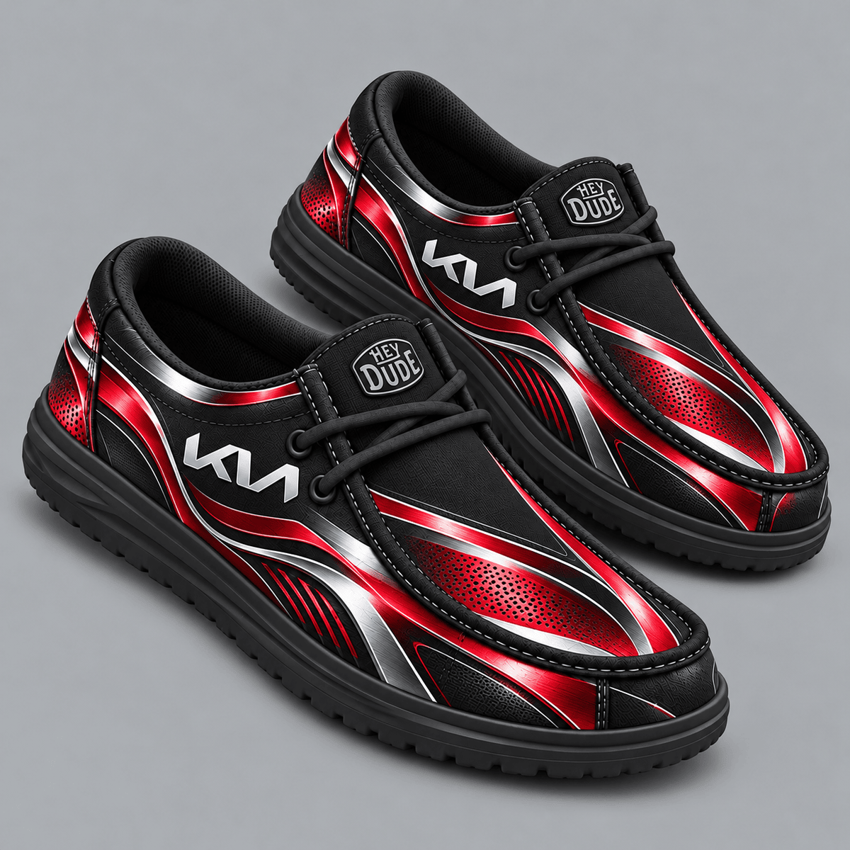 Kia | Premium Men's Dynamic Racing Stripe Graphic Hey Dude Style Casual Slip-On Loafers Lightweight Comfort Walking Shoes NDN cover
