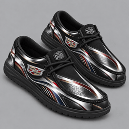 Cadillac | Premium Men's Dynamic Racing Stripe Graphic Hey Dude Style Casual Slip-On Loafers Lightweight Comfort Walking Shoes NDN cover