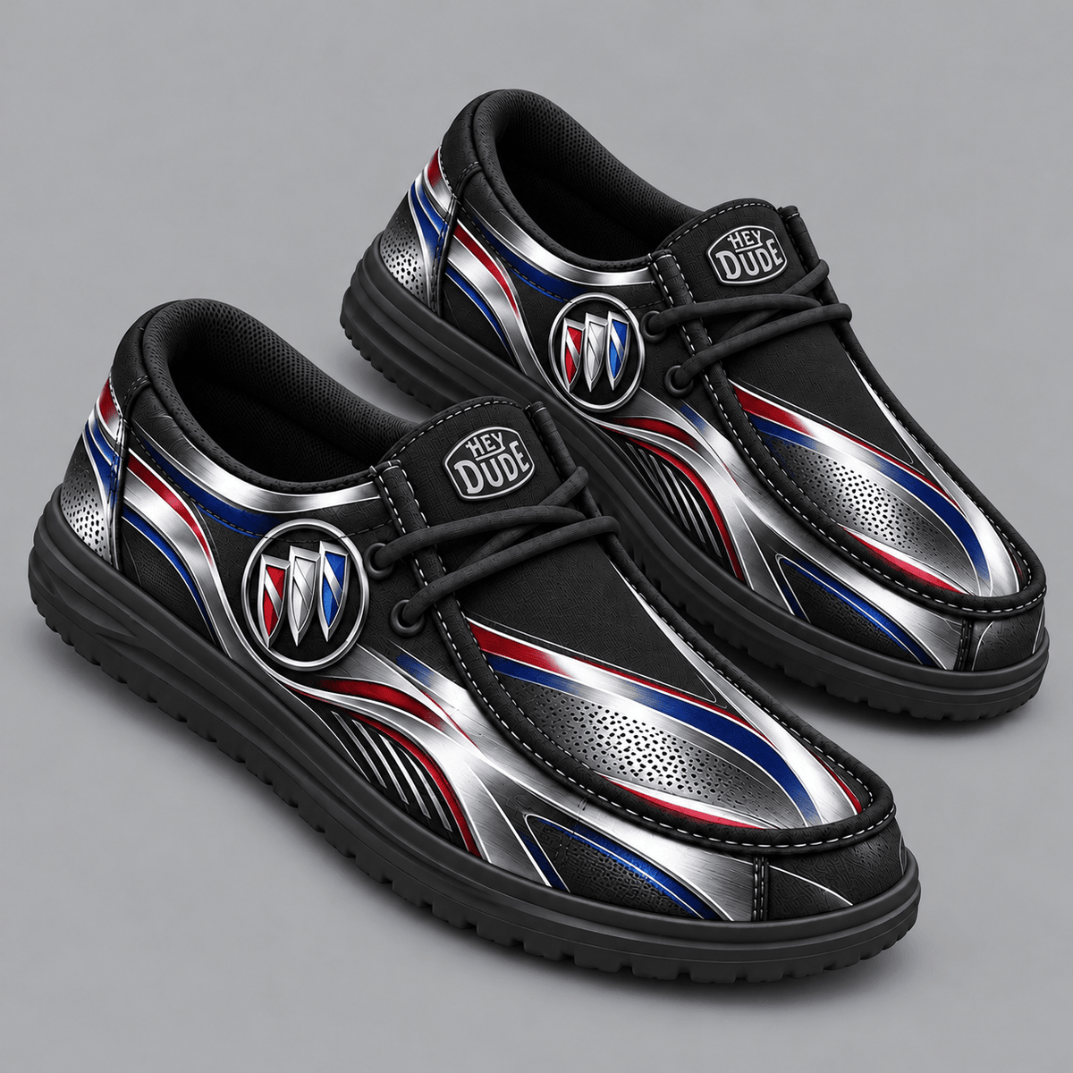 Buick | Premium Men's Dynamic Racing Stripe Graphic Hey Dude Style Casual Slip-On Loafers Lightweight Comfort Walking Shoes NDN cover