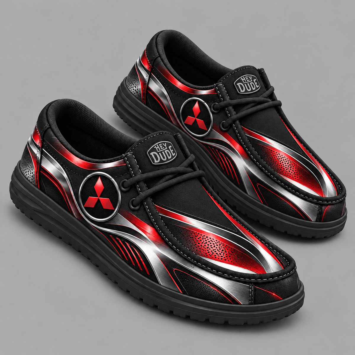 Mitsubishi | Premium Men's Dynamic Racing Stripe Graphic Hey Dude Style Casual Slip-On Loafers Lightweight Comfort Walking Shoes NDN cover