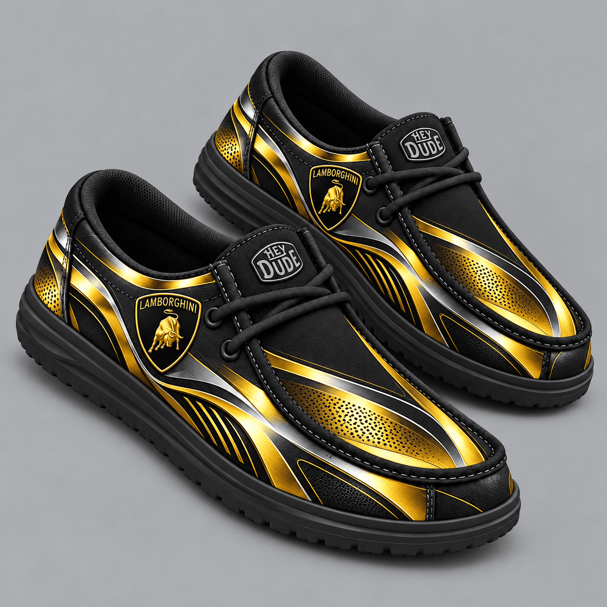 Lamborghini | Premium Men's Dynamic Racing Stripe Graphic Hey Dude Style Casual Slip-On Loafers Lightweight Comfort Walking Shoes NDN cover