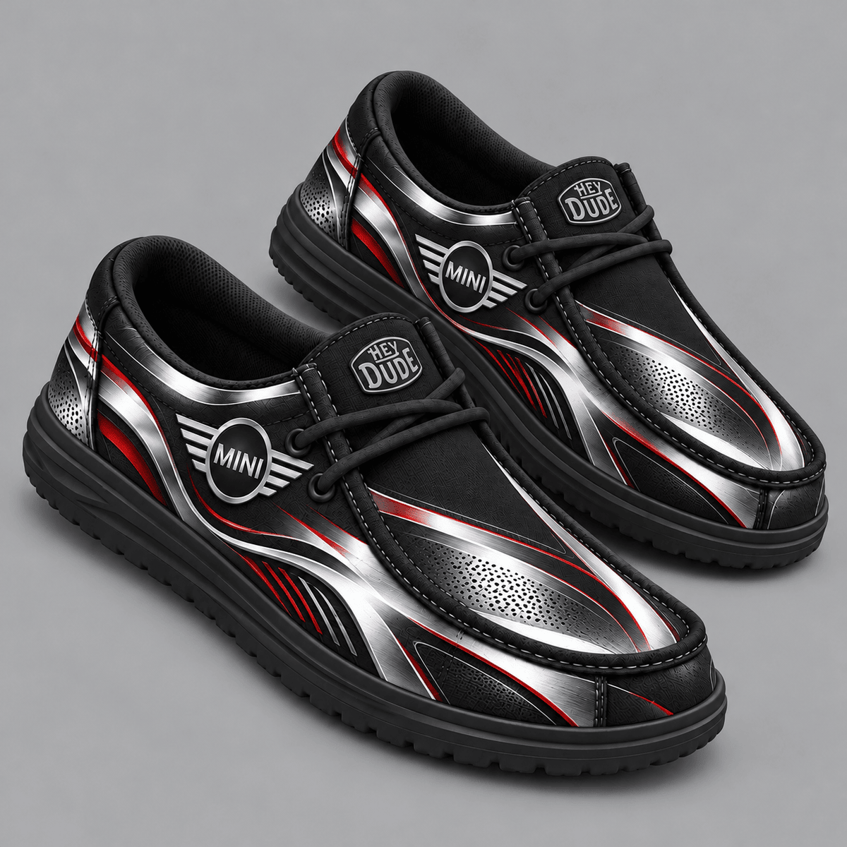 MINI | Premium Men's Dynamic Racing Stripe Graphic Hey Dude Style Casual Slip-On Loafers Lightweight Comfort Walking Shoes NDN cover