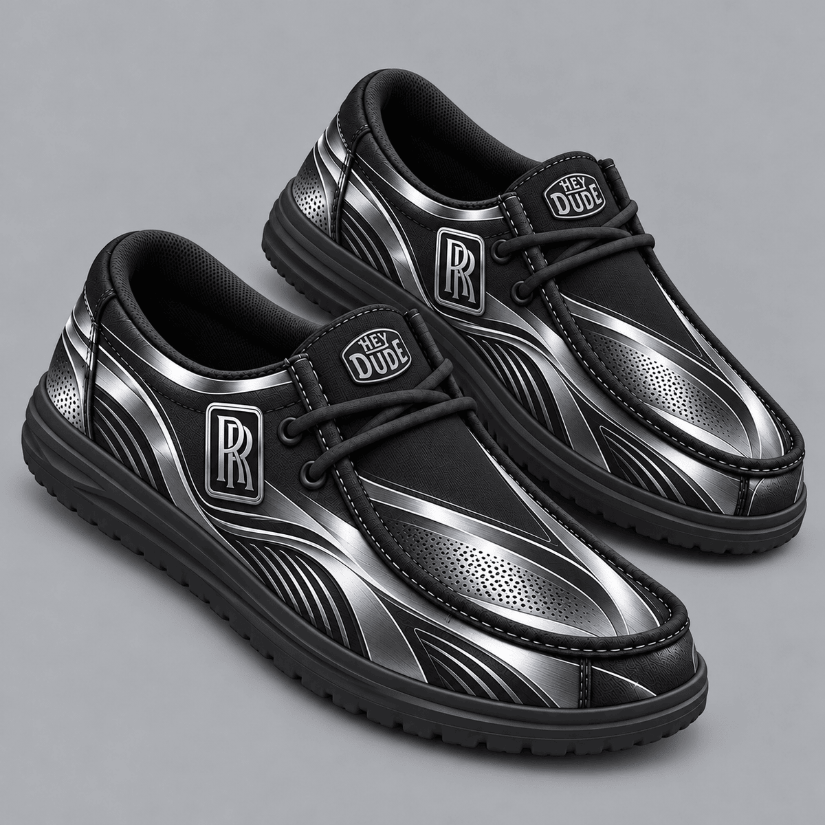Rolls-Royce | Premium Men's Dynamic Racing Stripe Graphic Hey Dude Style Casual Slip-On Loafers Lightweight Comfort Walking Shoes NDN cover