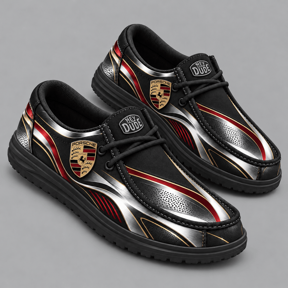 Porsche | Premium Men's Dynamic Racing Stripe Graphic Hey Dude Style Casual Slip-On Loafers Lightweight Comfort Walking Shoes NDN cover