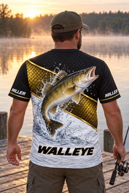 Walleye tournament tee worn outdoors