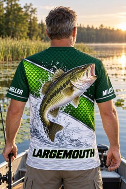 Largemouth Bass tournament tee worn outdoors
