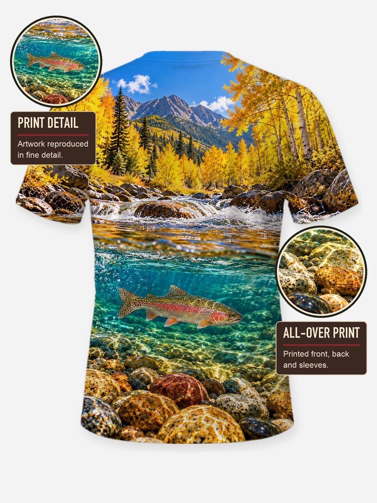 Rainbow Trout Autumn Stream Fishing Shirt - All-Over Print - print close-up