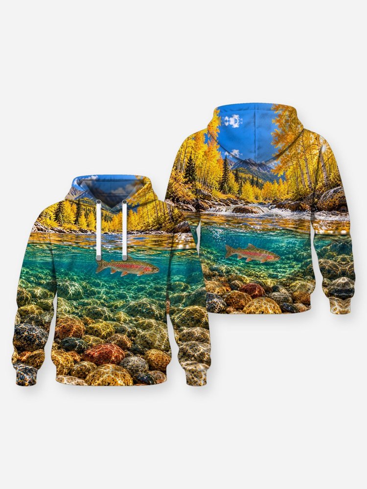 Rainbow Trout Autumn Stream Fishing Shirt - All-Over Print - Hoodie