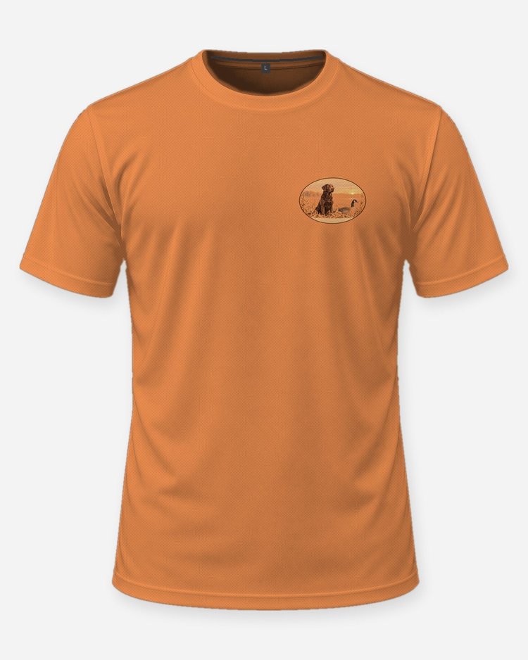 Custom Dog Name Chocolate Lab Goose Hunting Badge Shirt - front