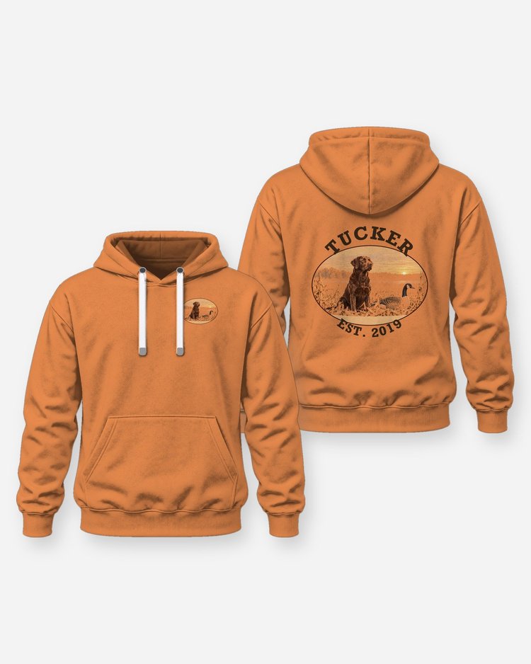 Custom Dog Name Chocolate Lab Goose Hunting Badge Shirt - Hoodie