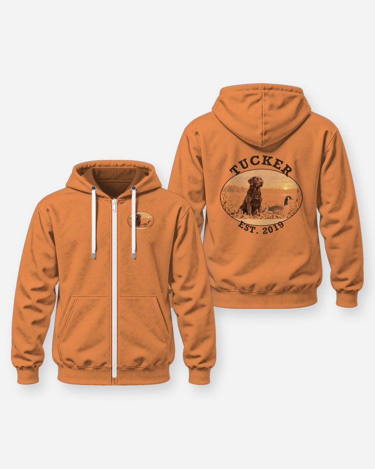Custom Dog Name Chocolate Lab Goose Hunting Badge Shirt - Zip Hoodie