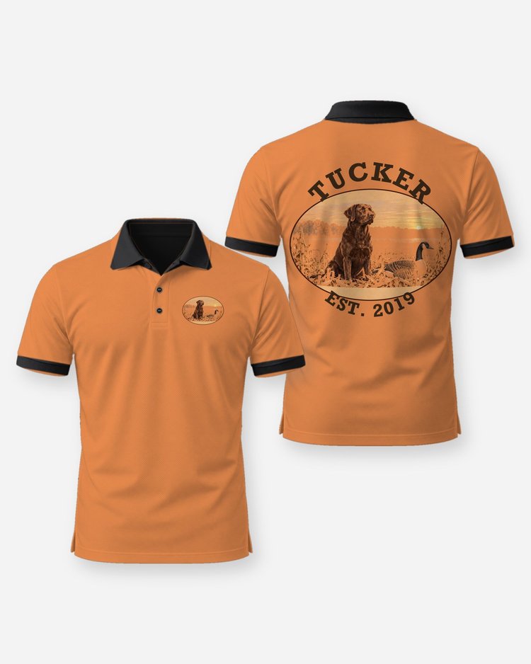 Custom Dog Name Chocolate Lab Goose Hunting Badge Shirt - Polo