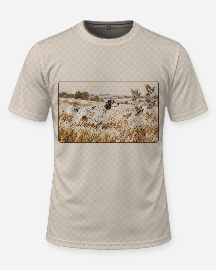 English Setter On Point Quail Vintage Art Upland Shirt - front