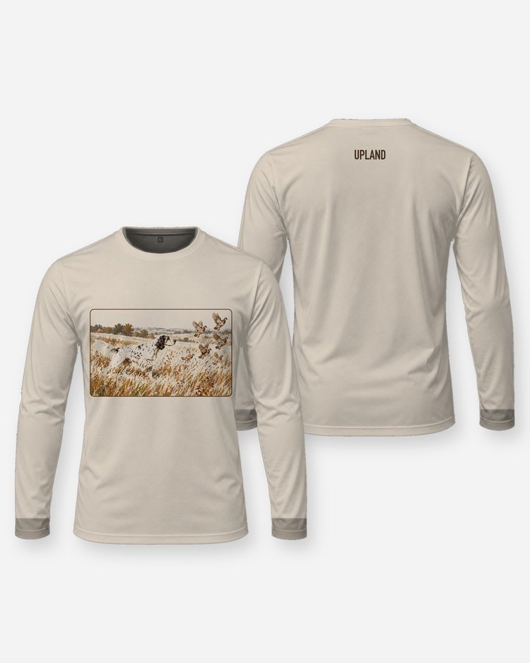 English Setter On Point Quail Vintage Art Upland Shirt - Long Sleeve