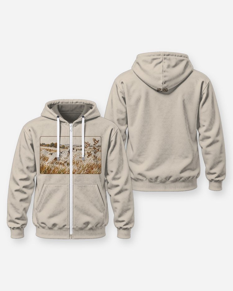 English Setter On Point Quail Vintage Art Upland Shirt - Zip Hoodie