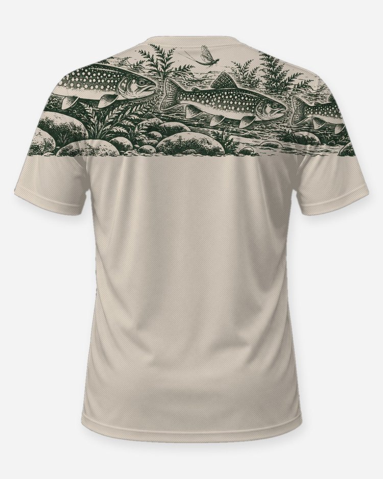 Brook Trout Shoulder Band Woodcut Fishing Shirt - back