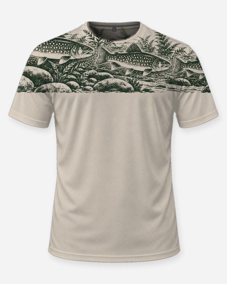 Brook Trout Shoulder Band Woodcut Fishing Shirt - front