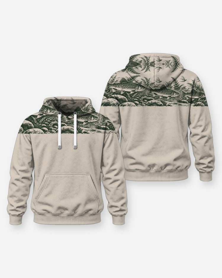 Brook Trout Shoulder Band Woodcut Fishing Shirt - Hoodie