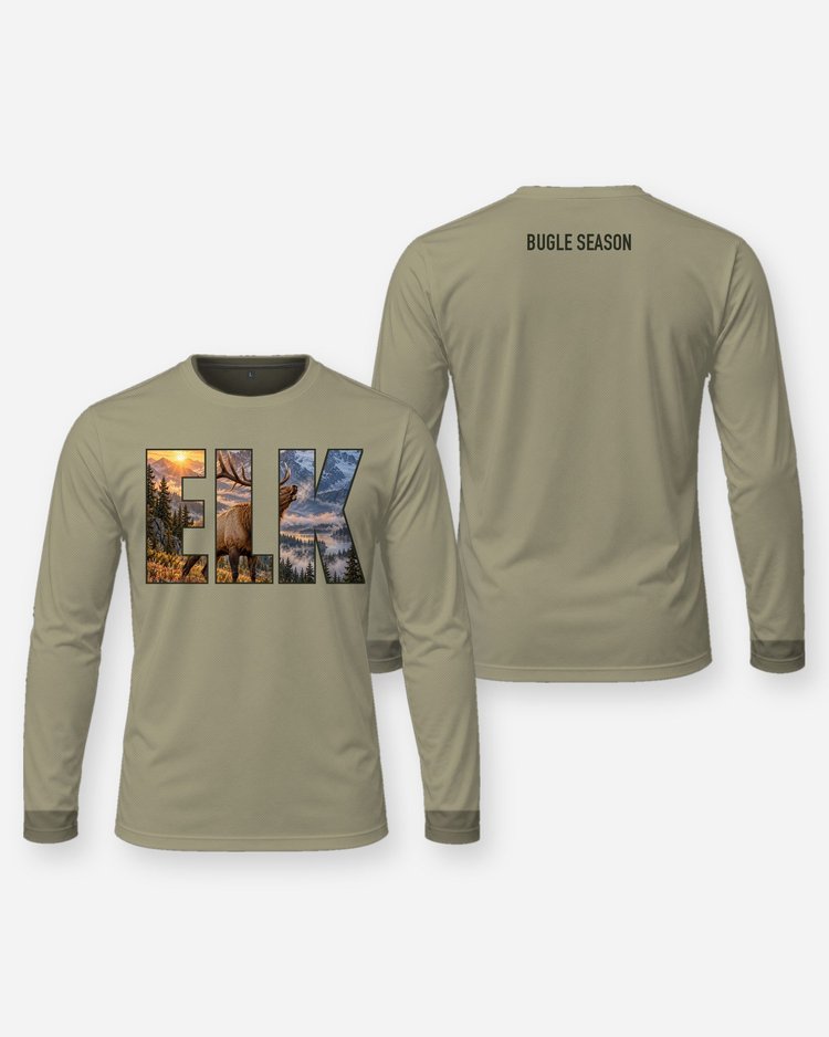 Elk Bugle Season Knockout Letters Hunting Shirt - Long Sleeve