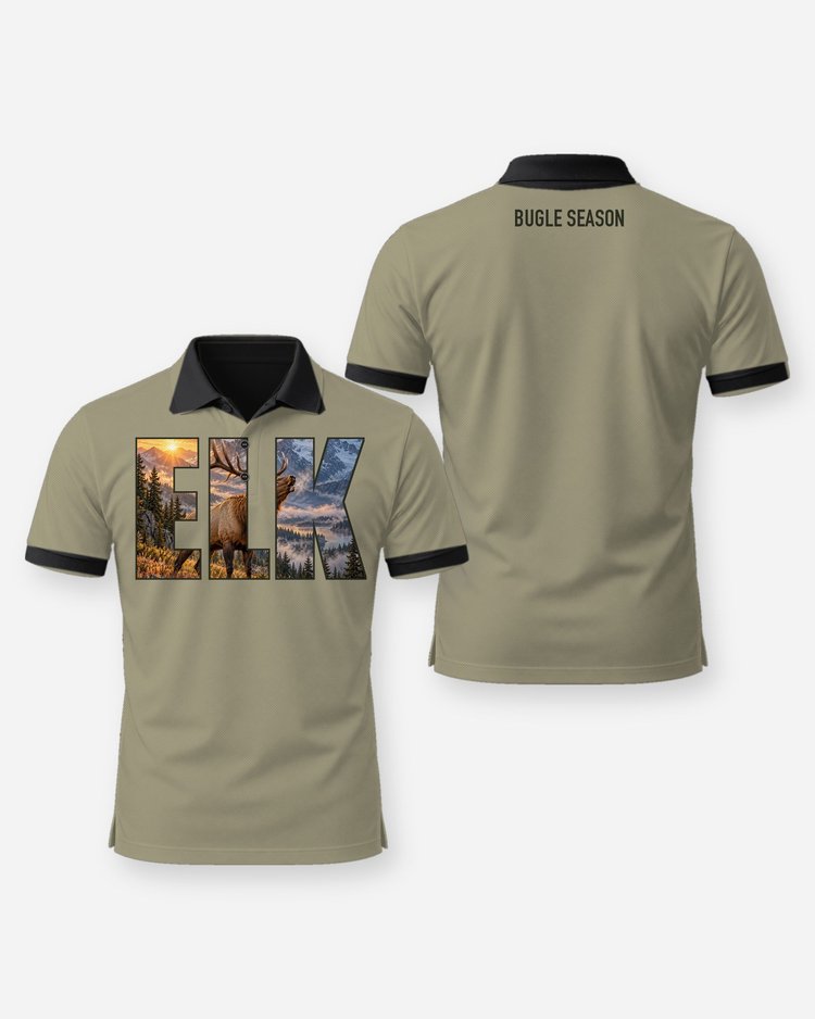 Elk Bugle Season Knockout Letters Hunting Shirt - Polo