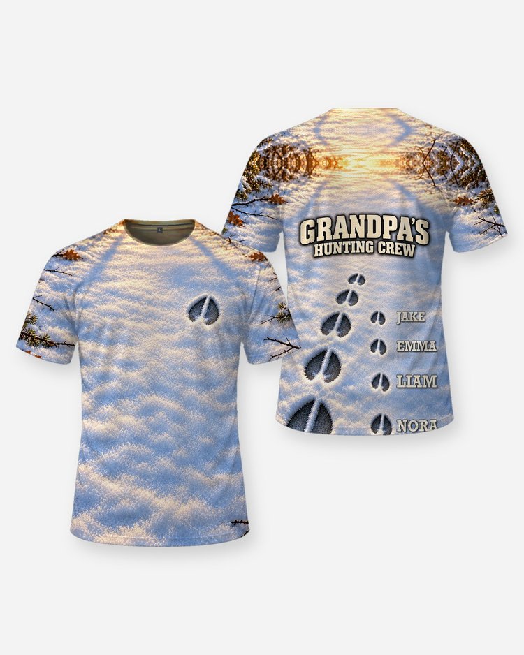 Grandpa And Grandkids Deer Track Custom Names Hunting Shirt - front and back