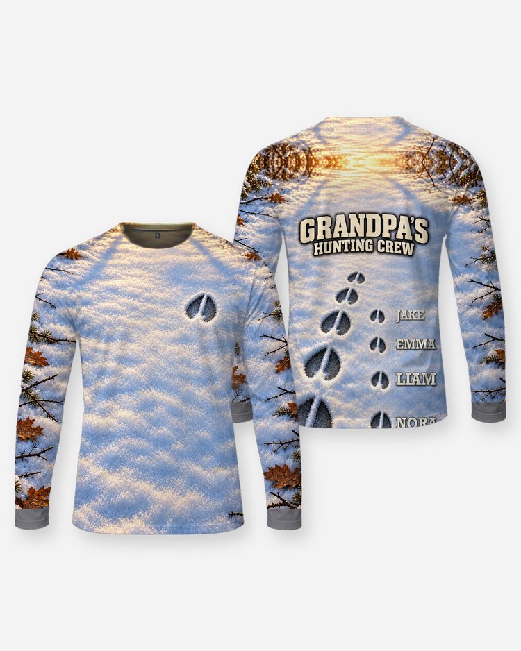 Grandpa And Grandkids Deer Track Custom Names Hunting Shirt - Long Sleeve