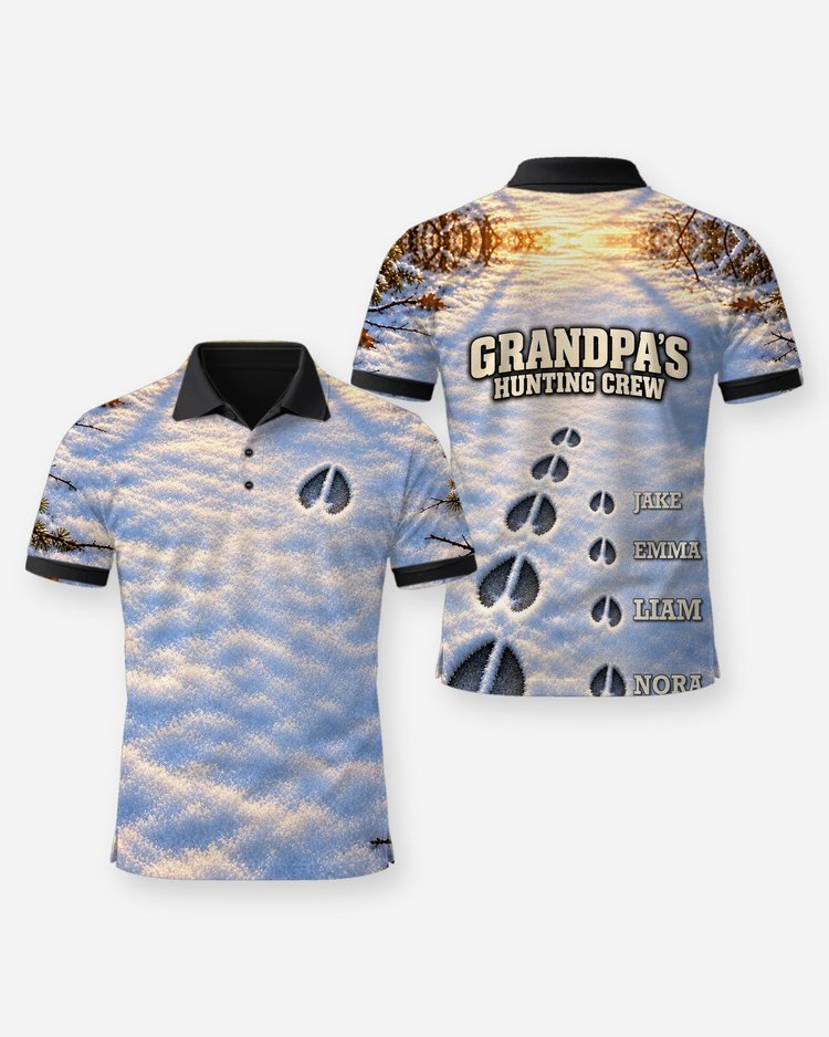 Grandpa And Grandkids Deer Track Custom Names Hunting Shirt - Polo