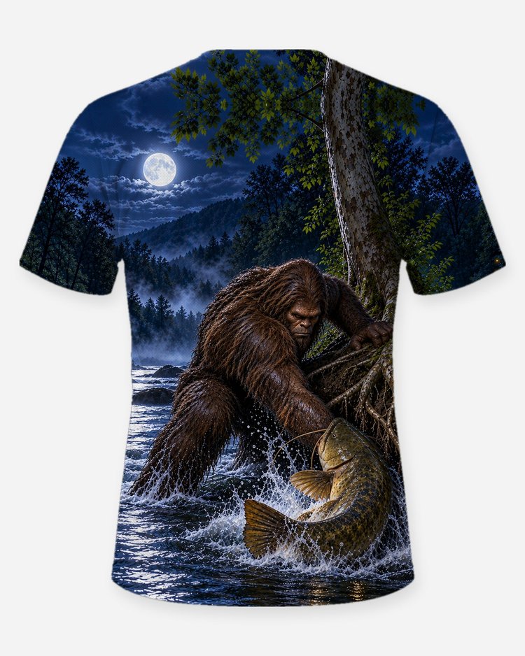 Sasquatch Noodling Flathead Catfish Ozark Creek Fishing Shirt - back