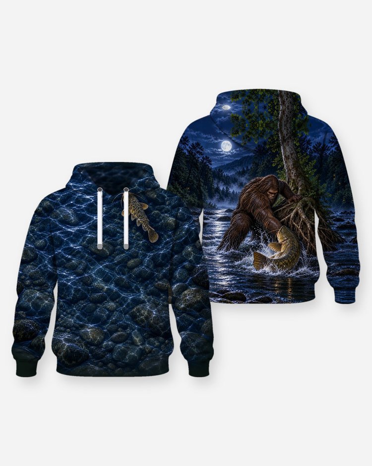 Sasquatch Noodling Flathead Catfish Ozark Creek Fishing Shirt - Hoodie