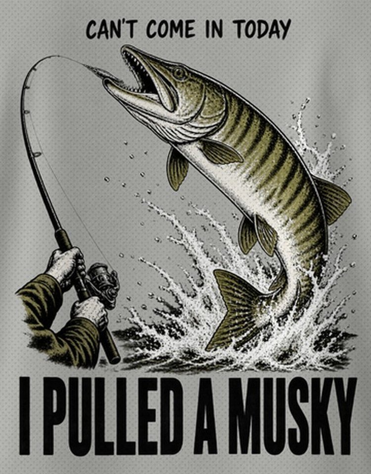 Can't Come In Today I Pulled A Musky Funny Fishing T-Shirt - print close-up