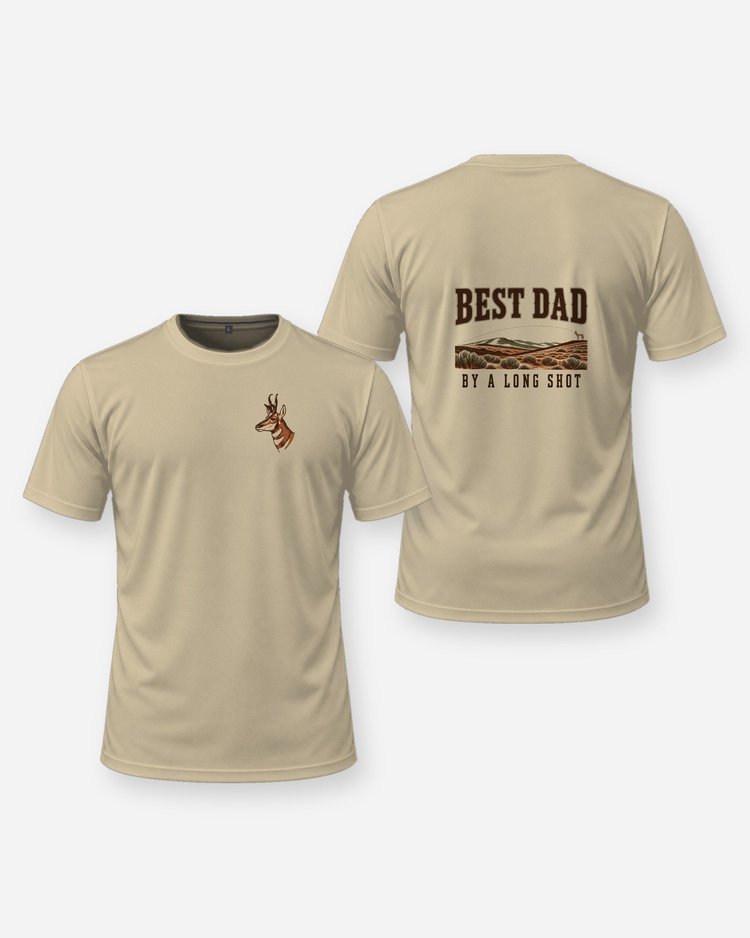 Best Dad By A Long Shot Pronghorn Funny Hunting T-Shirt - front and back