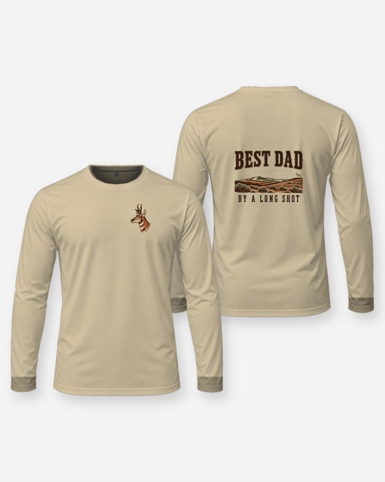 Best Dad By A Long Shot Pronghorn Funny Hunting T-Shirt - Long Sleeve