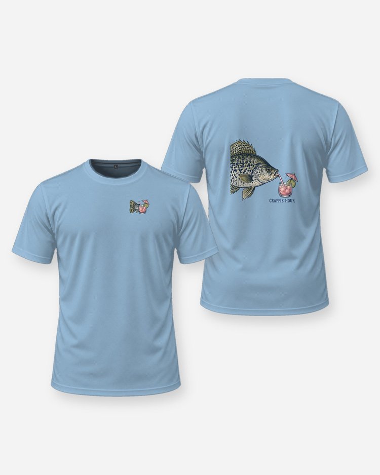 Crappie Hour Vintage Field Guide Funny Fishing T-Shirt - front and back