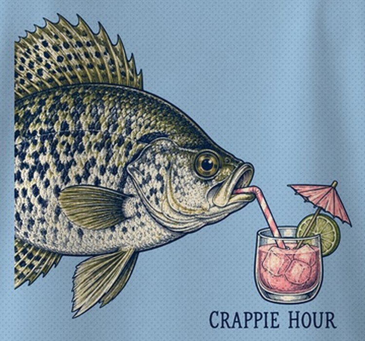 Crappie Hour Vintage Field Guide Funny Fishing T-Shirt - print close-up