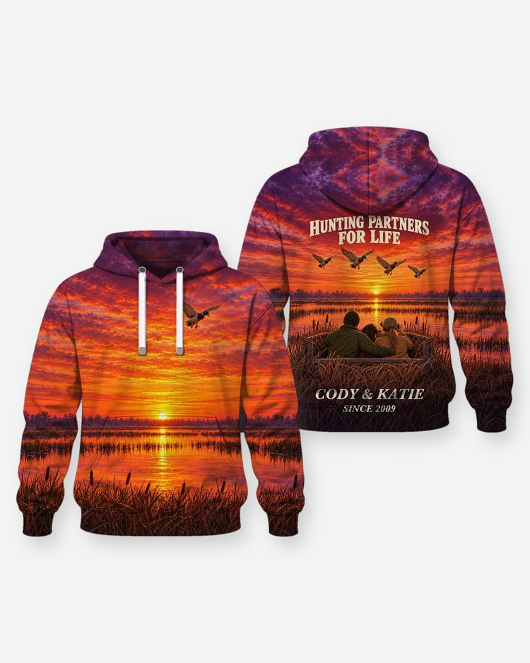Hunting Partners For Life Couple Custom Names Duck Blind Shirt - Hoodie