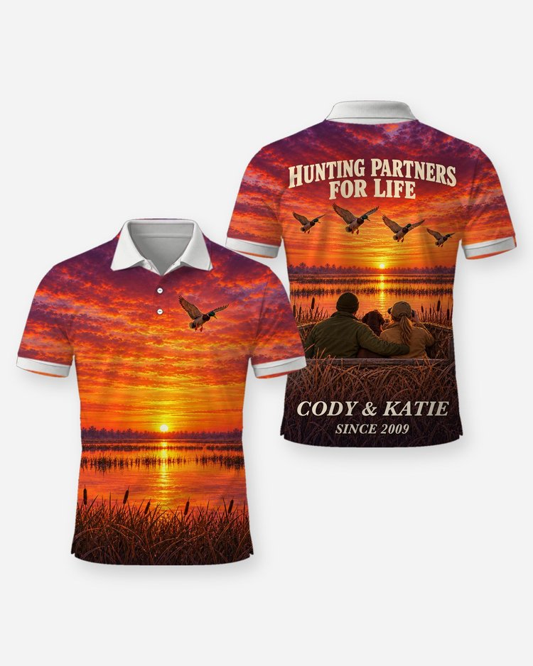 Hunting Partners For Life Couple Custom Names Duck Blind Shirt - Polo