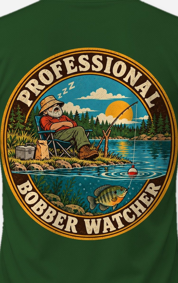 Professional Bobber Watcher Funny Bluegill Fishing Shirt - print close-up