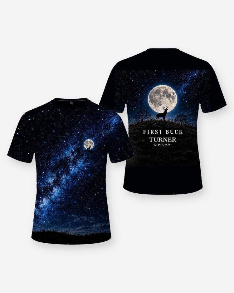 First Buck Moon Phase Custom Name And Date Hunting Shirt - front and back