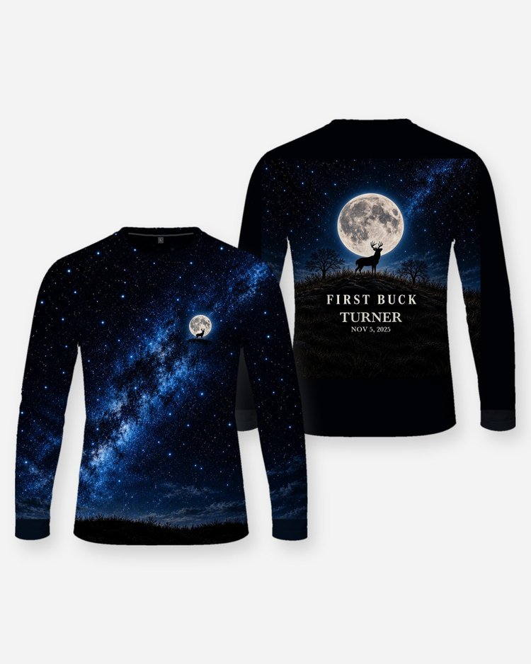 First Buck Moon Phase Custom Name And Date Hunting Shirt - Long Sleeve
