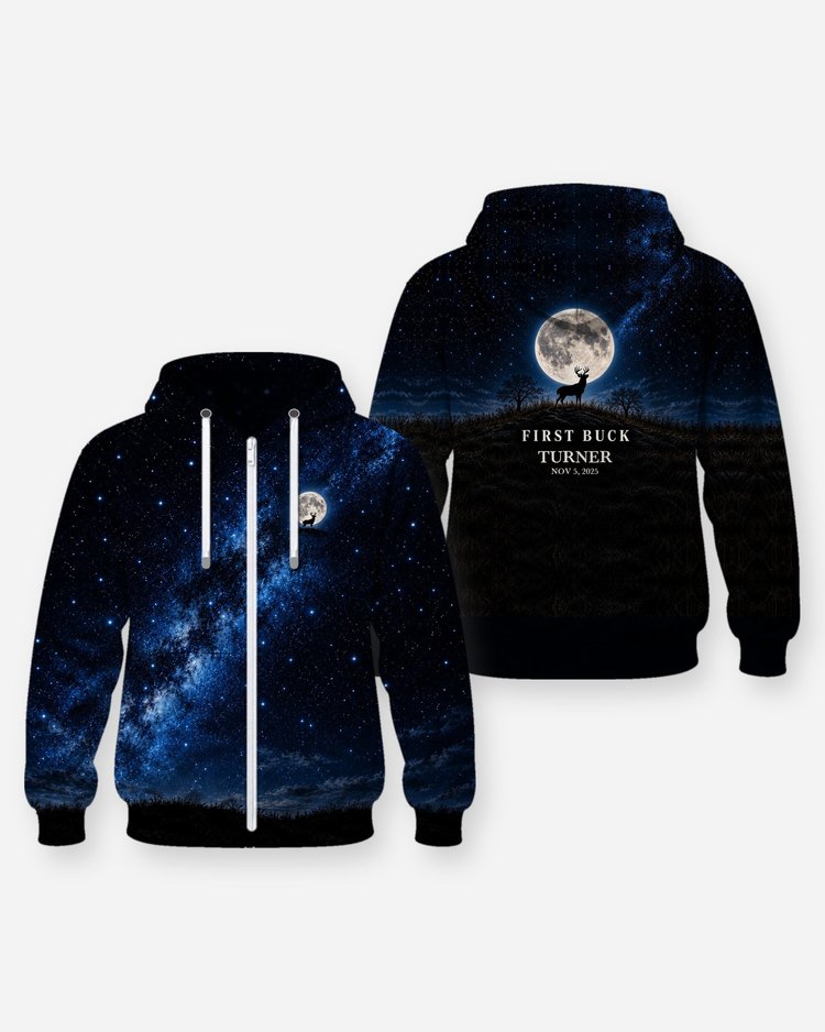 First Buck Moon Phase Custom Name And Date Hunting Shirt - Zip Hoodie