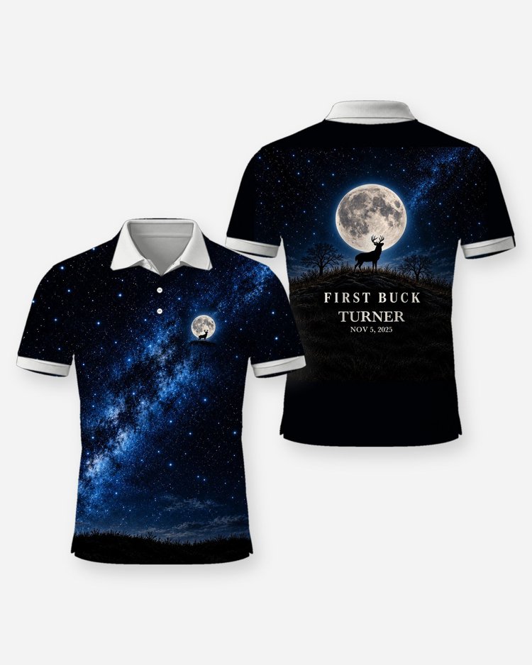 First Buck Moon Phase Custom Name And Date Hunting Shirt - Polo