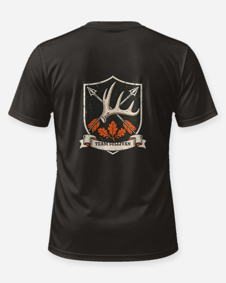 Custom Team Name Bowhunting Shield Crest T-Shirt - back