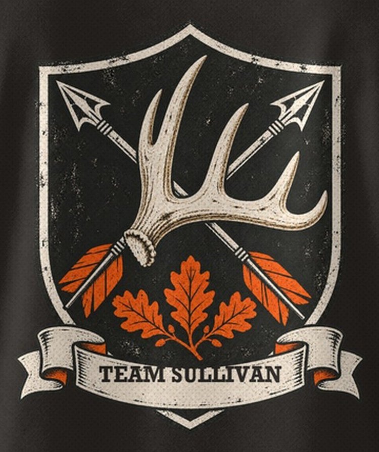 Custom Team Name Bowhunting Shield Crest T-Shirt - print close-up
