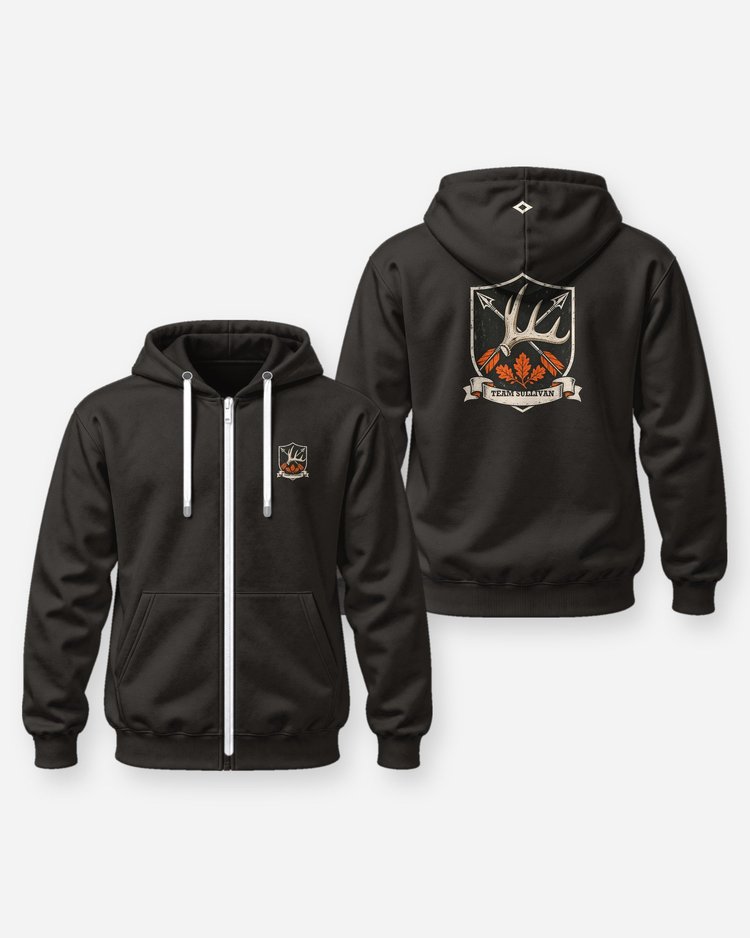 Custom Team Name Bowhunting Shield Crest T-Shirt - Zip Hoodie
